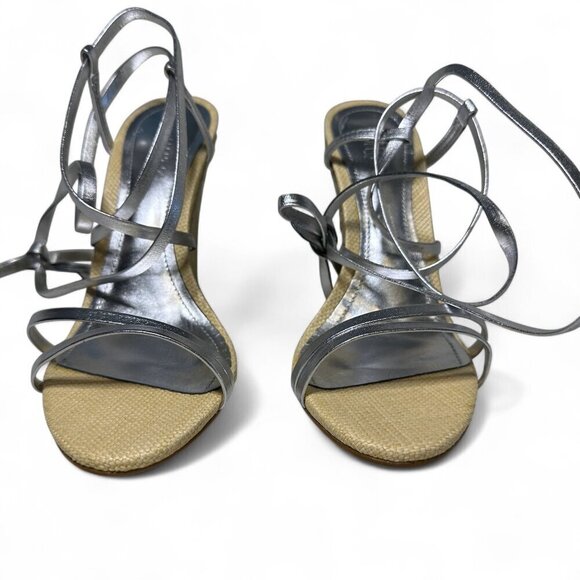 Schutz Women's Deonne Metallic Silver Leather Wedge Sandal Sz 7 NEW IN BOX - Picture 2 of 14